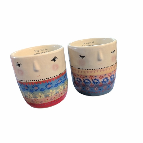 NATURAL LIFE Other - ​Natural Life Set of 2 Boho Face Ceramic Mugs / Planters - Inspirational